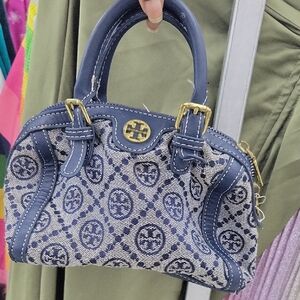 Tory Burch Navy and Cream Patterned Bag